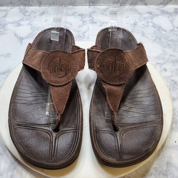 FitFlop Womens 10 EU 42 Oasis Thong‎ Sandals Brown Micro Wobble Board Comfort - Picture 2 of 11